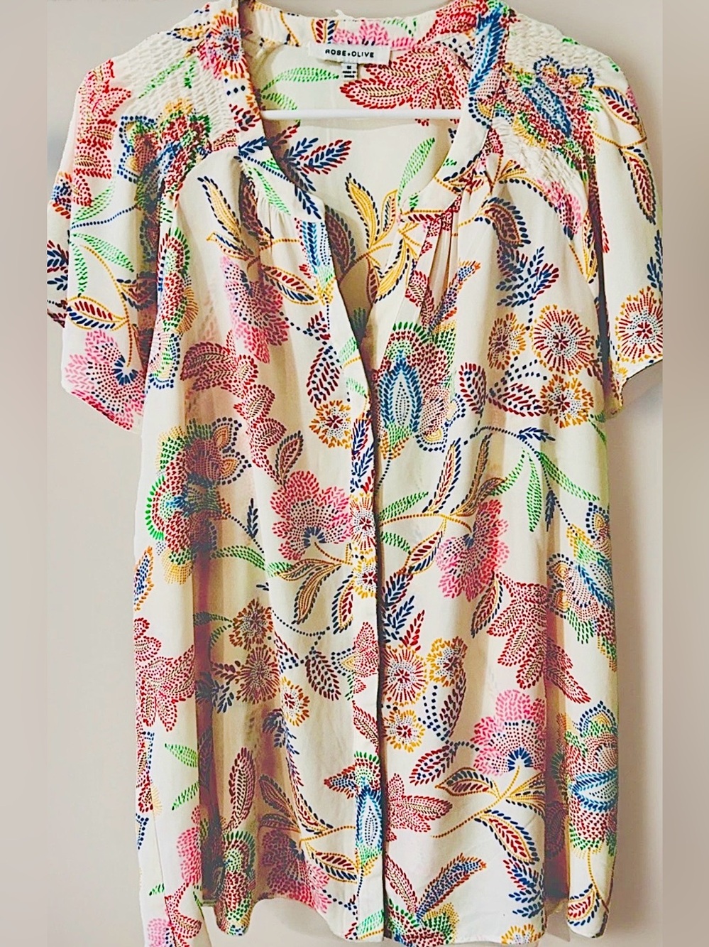 Rose & Olive Blouse Womens Floral Button Feminine Flutter Sleeve 1X